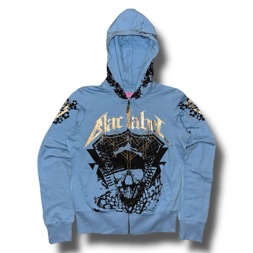 New BLAC LABEL PINK Hoodie Women Medium Motor Metal Full Zip Affliction-Style - Picture 3 of 7